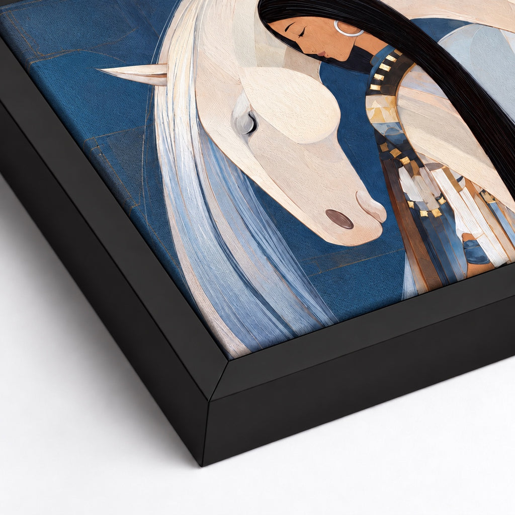 Картина на платно - Azure Horse Reverie - черна рамка