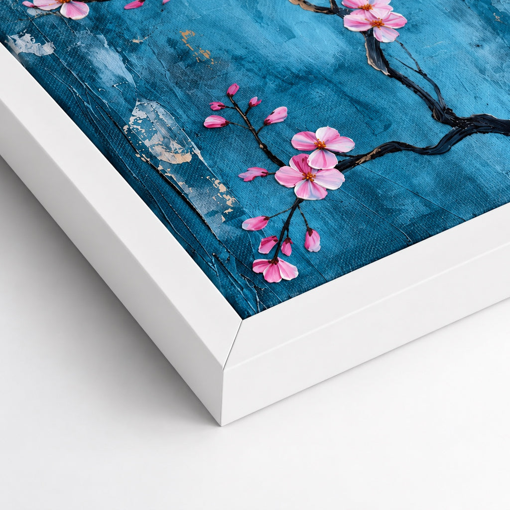 Картина на платно - Sakura Azure - бяла рамка