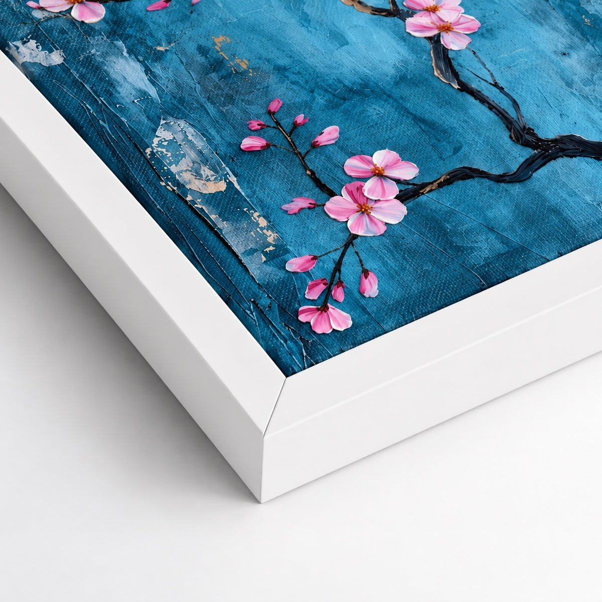 Картина на платно - Sakura Azure - бяла рамка