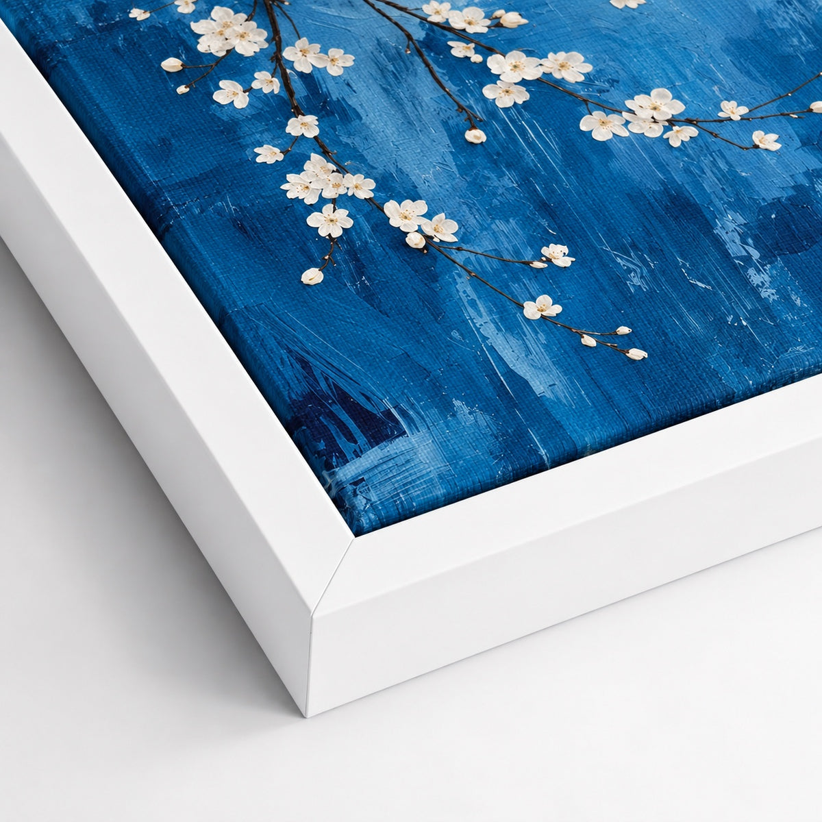 Картина на платно - Cerulean Blossom - бяла рамка