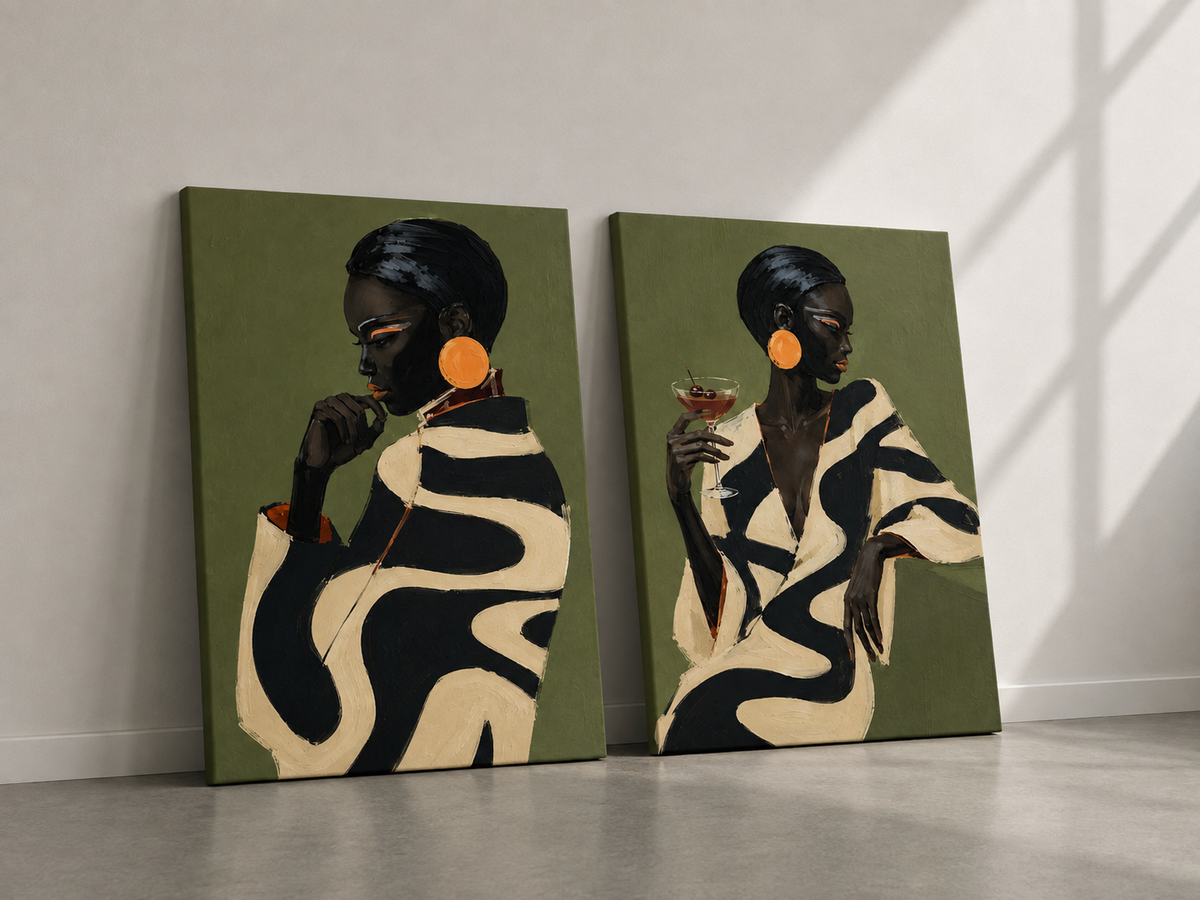 Сет от 2 картини на платно - Olive Noir