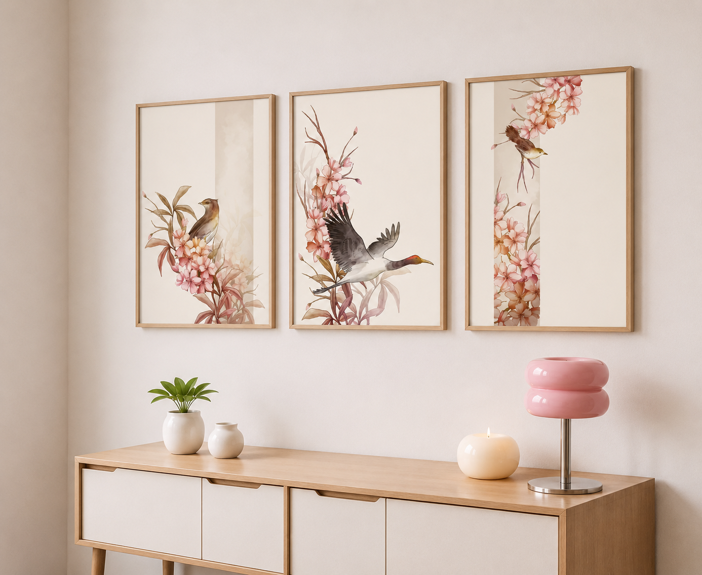 Сет от 3 картини - Pink Wings