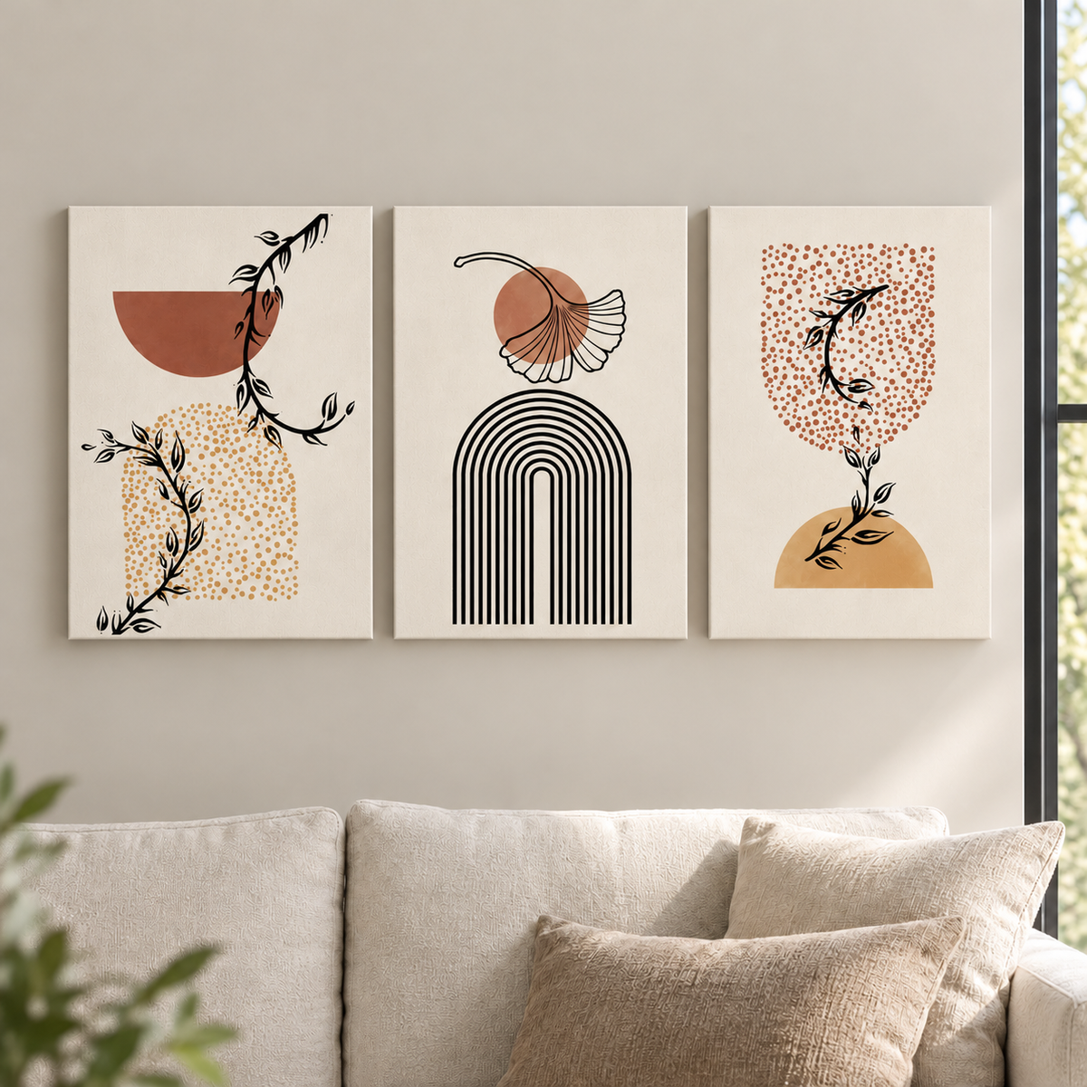Arca – сет от 3 картини 5:7 в светъл минималистичен интериор