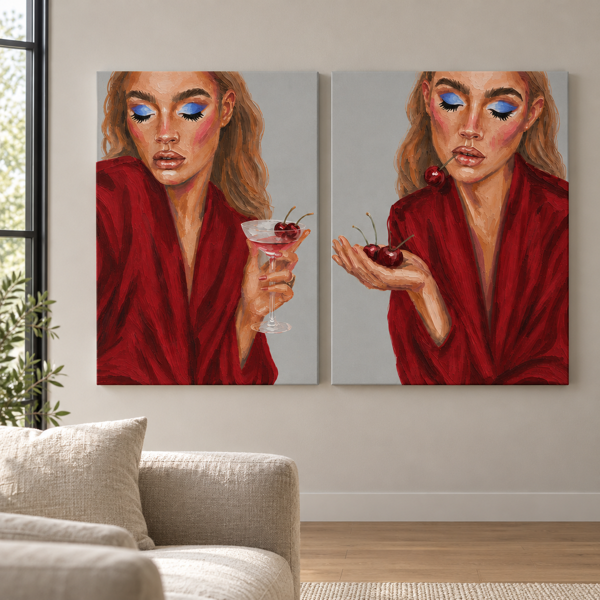 Cherry Muse – светъл интериор с естествени цветове и акцент върху картините