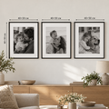 Семейна фотостена с 6 рамки 30×40 см, черно-бели снимки и бяло паспарту