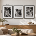 Семейна фотостена с 3 рамки 50×70 см, черно-бели снимки и бяло паспарту