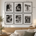 Семейна фотостена с 6 рамки 50×70 см, черно-бели снимки и бяло паспарту