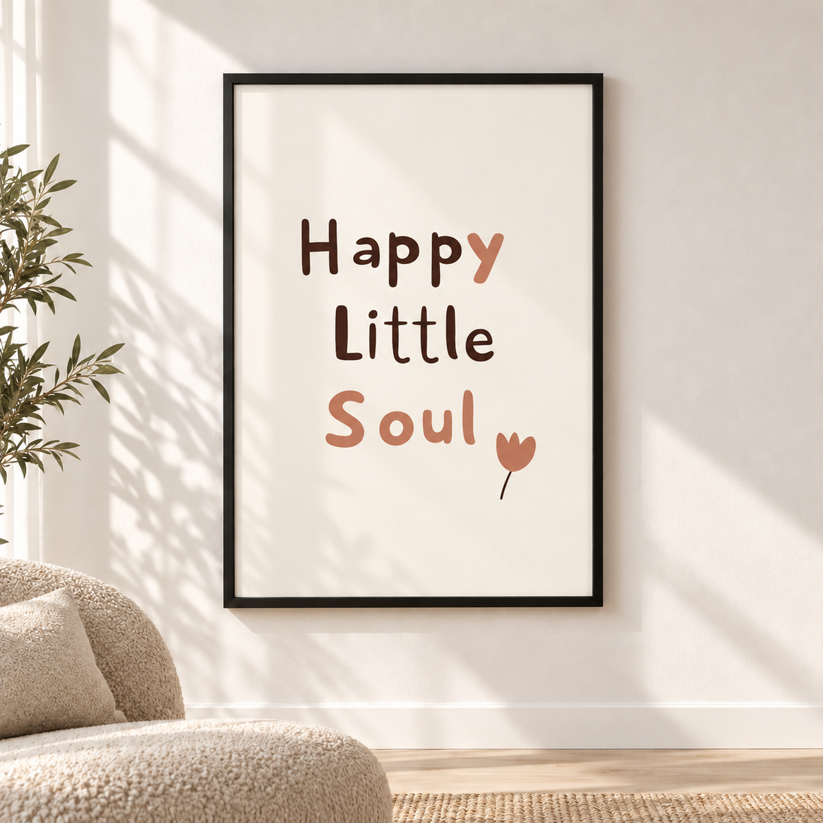 Постер Happy Little Soul в черна рамка на стена