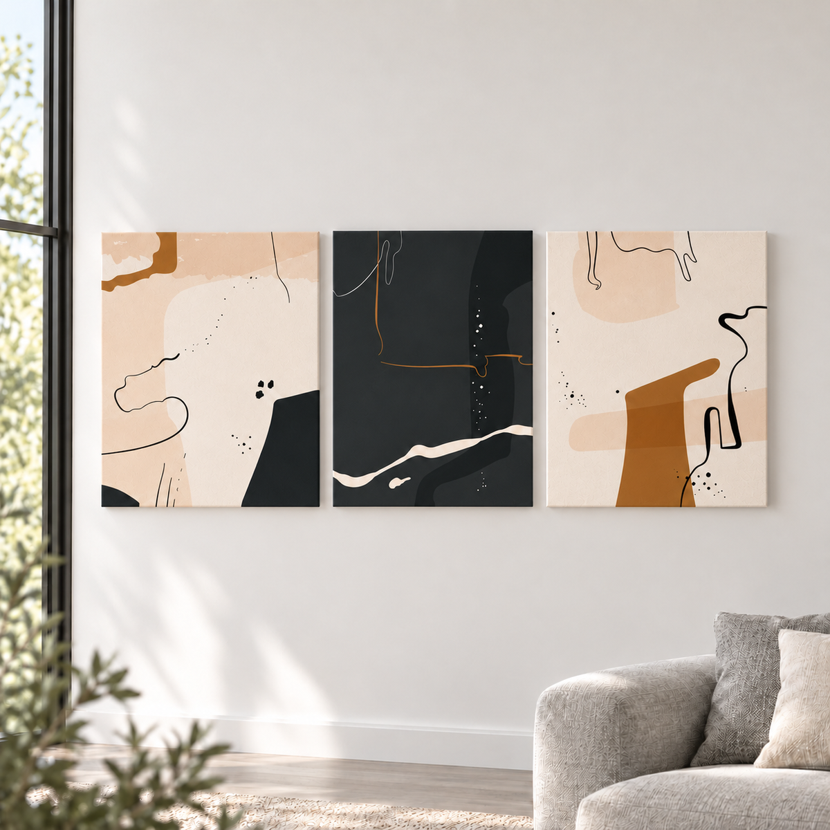 Modern Contours – сет от 3 картини 5:7 в светъл минималистичен интериор