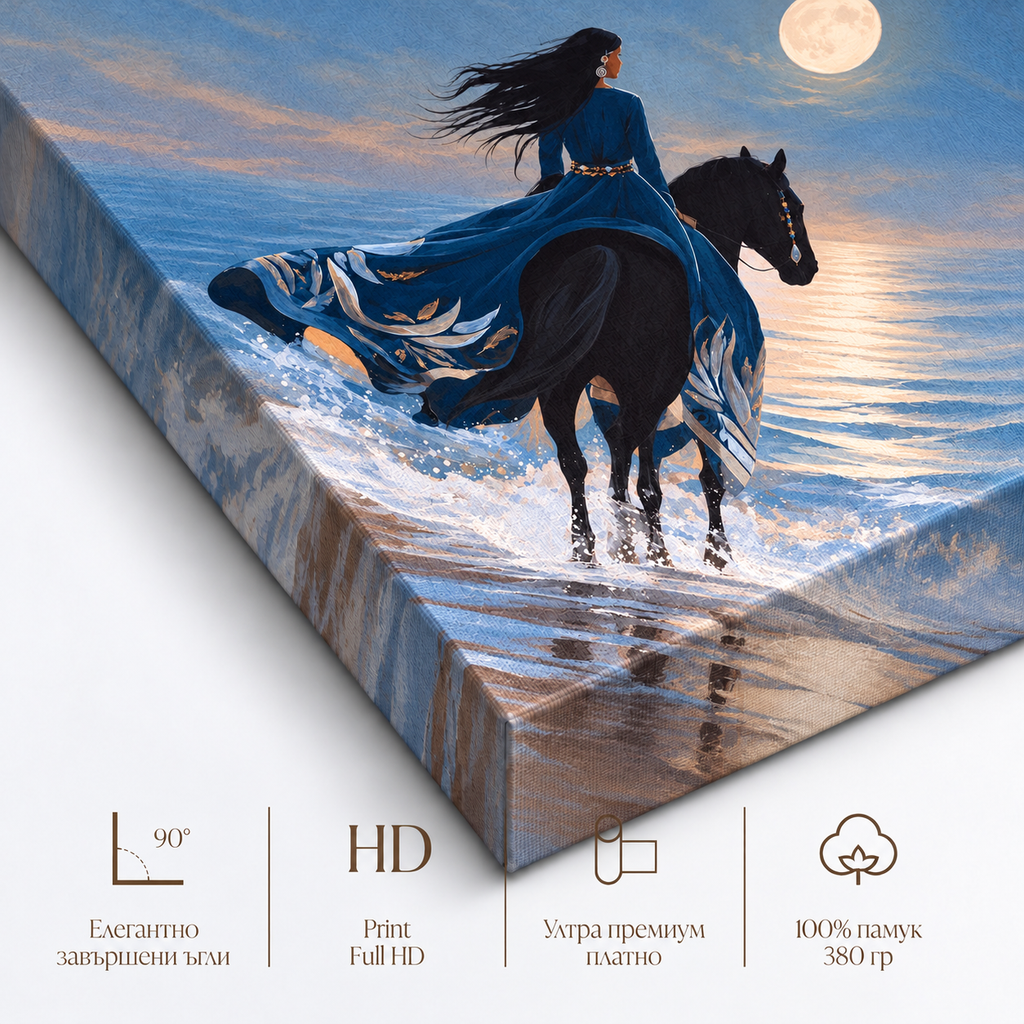 Картина на платно Moonlit Rider – детайл на ъгъла на канавата