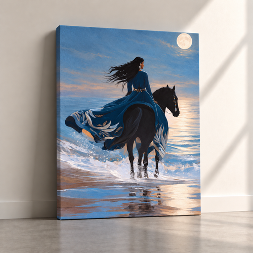 Картина на платно Moonlit Rider – канава, подпряна на стена