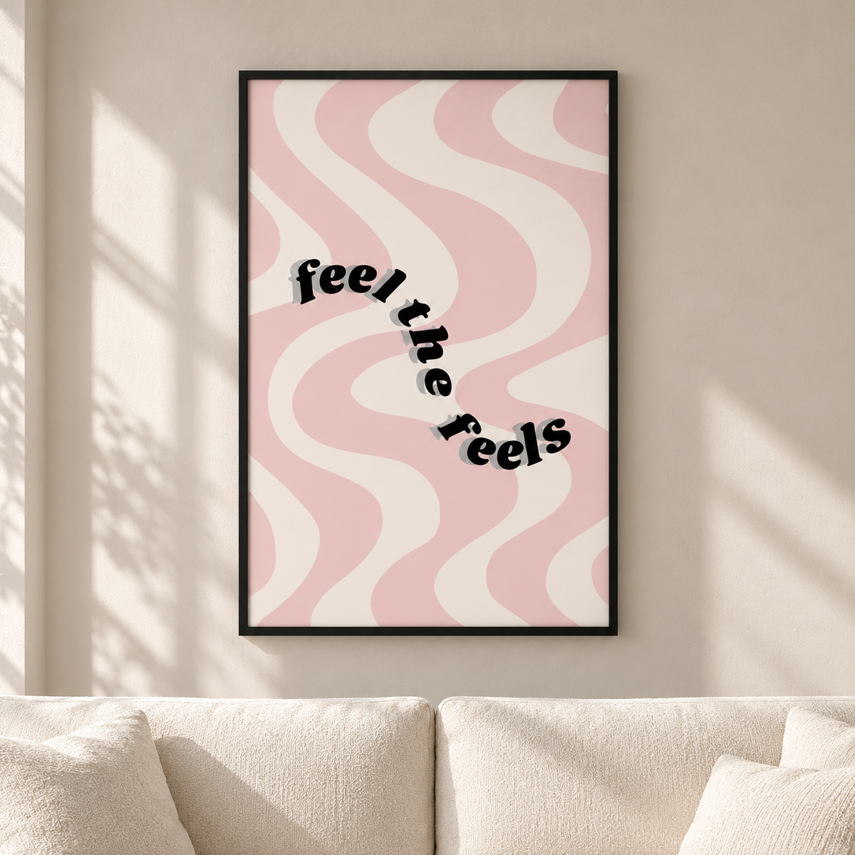Постер Feel the feels – постер 5:7 в черна рамка със стъкло, светъл минималистичен интериор