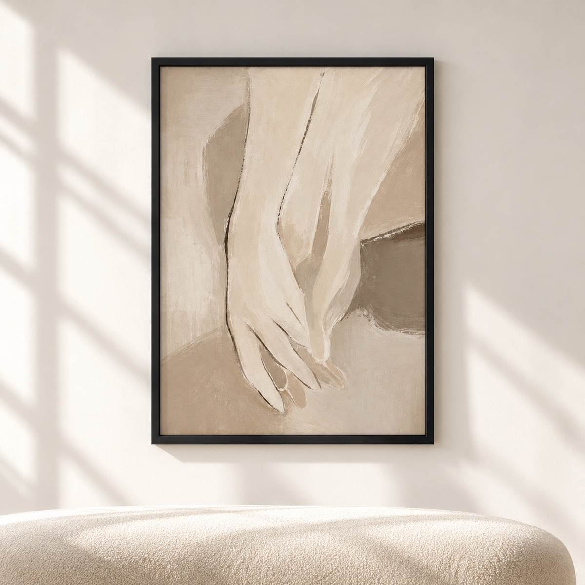 Постер Gentle Touch – постер 5:7 в черна рамка със стъкло, светъл минималистичен интериор