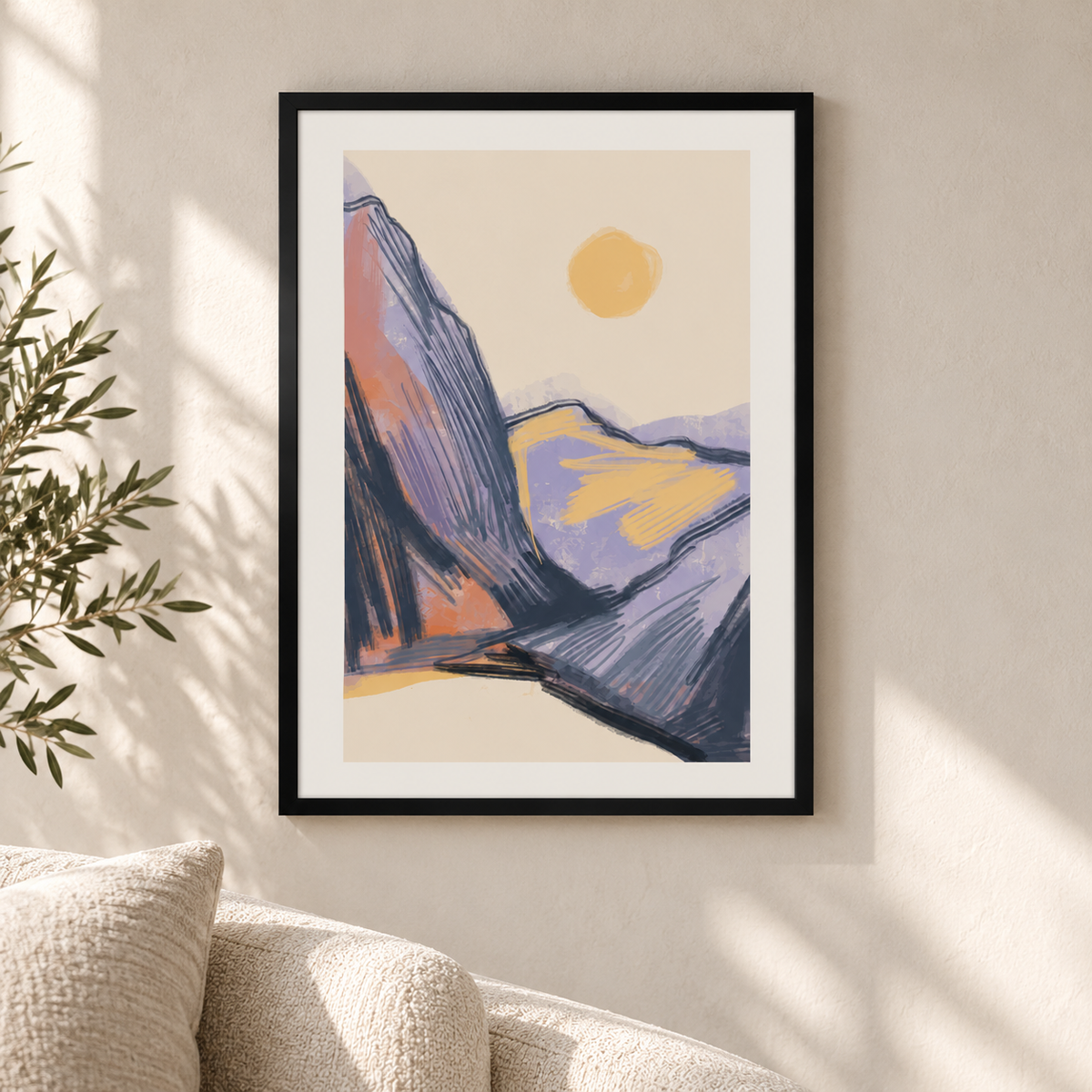 Постер Golden Canyon – постер 5:7 в черна рамка със стъкло, светъл минималистичен интериор