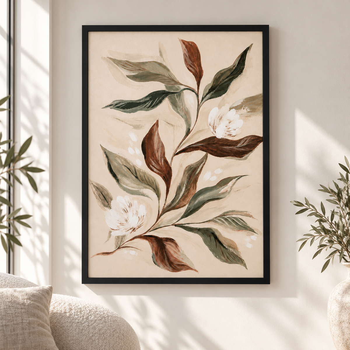 Постер Soft Botanica – постер 5:7 в черна рамка със стъкло, светъл минималистичен интериор