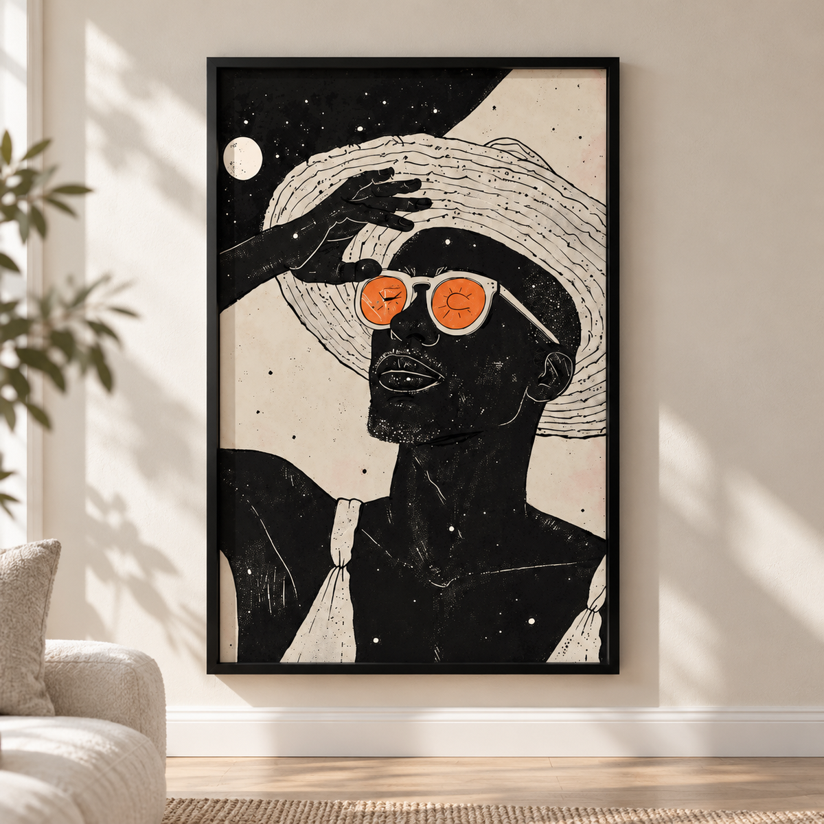 Постер Tropical Muse – постер 5:7 в черна рамка със стъкло, светъл минималистичен интериор