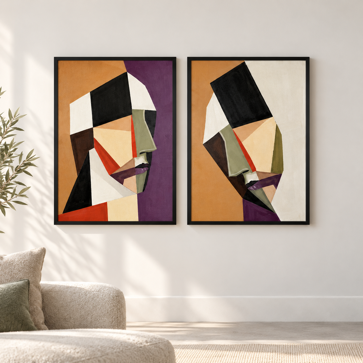 Сет от 2 постера - Cubist Soul – комплект постери 5:7 в черна рамкаи със стъкло, светъл минималистичен интериор