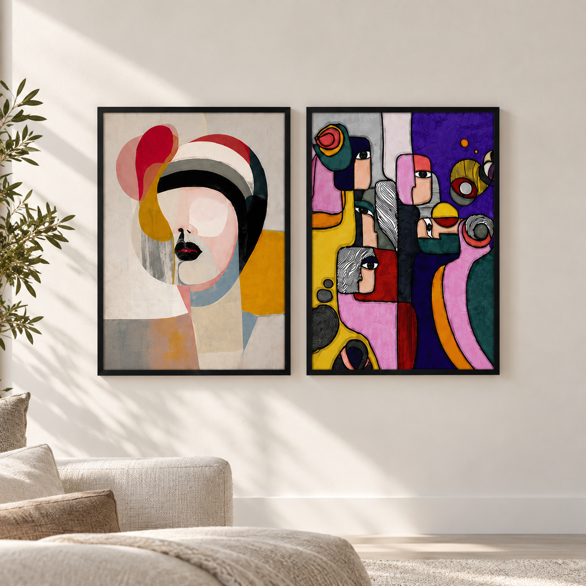 Сет от 2 постера - Modern Portraits – комплект постери 5:7 в черна рамкаи със стъкло, светъл минималистичен интериор