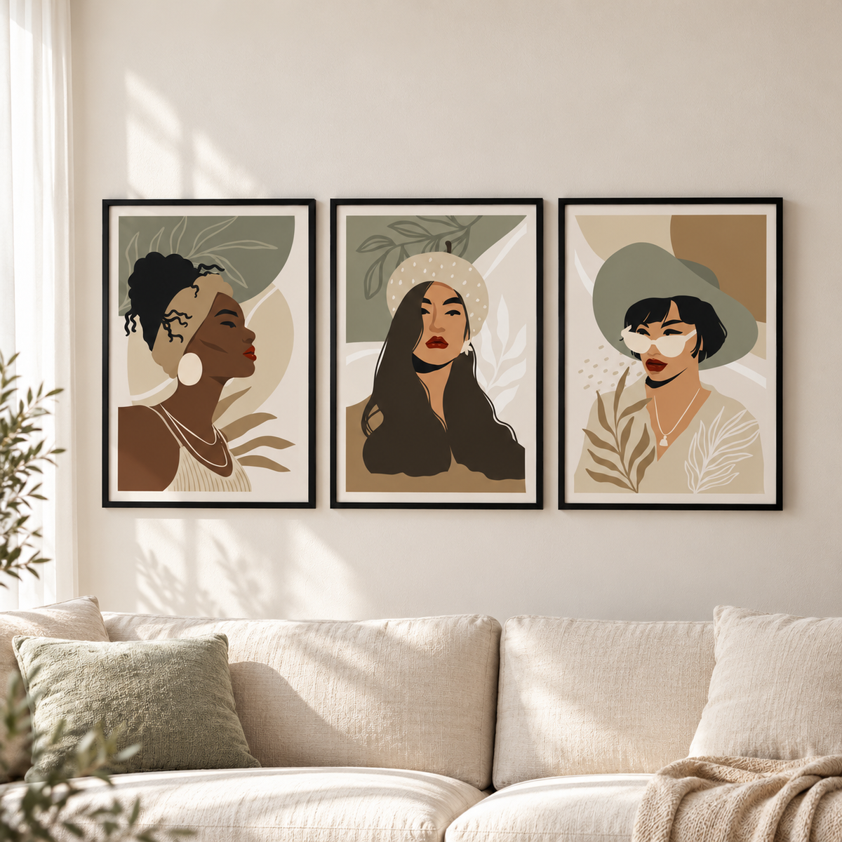 Сет от 3 постера -  Boho Muse – комплект постери 5:7 в черна рамкаи със стъкло, светъл минималистичен интериор