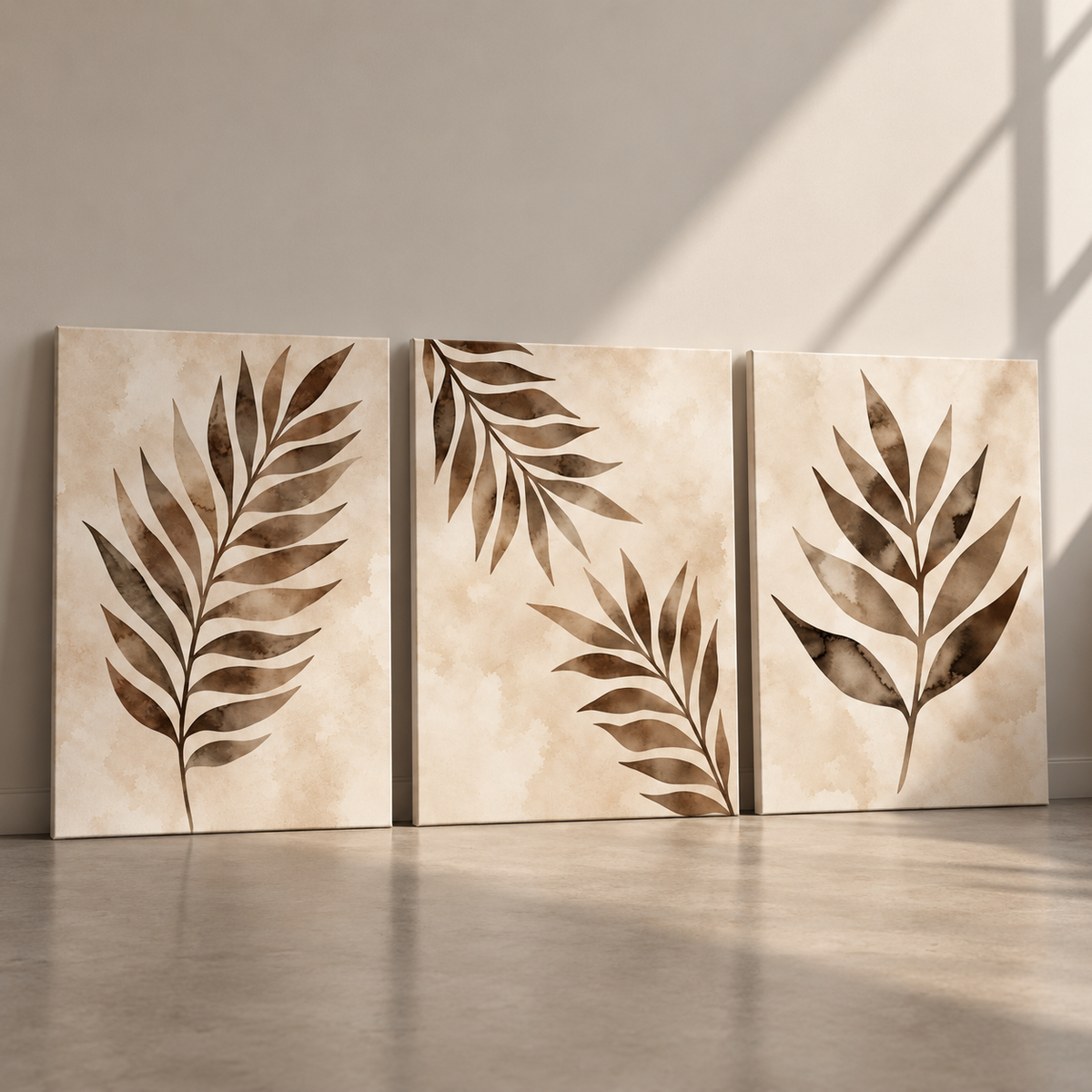 Sepia Leaves – сет от 3 картини на платно