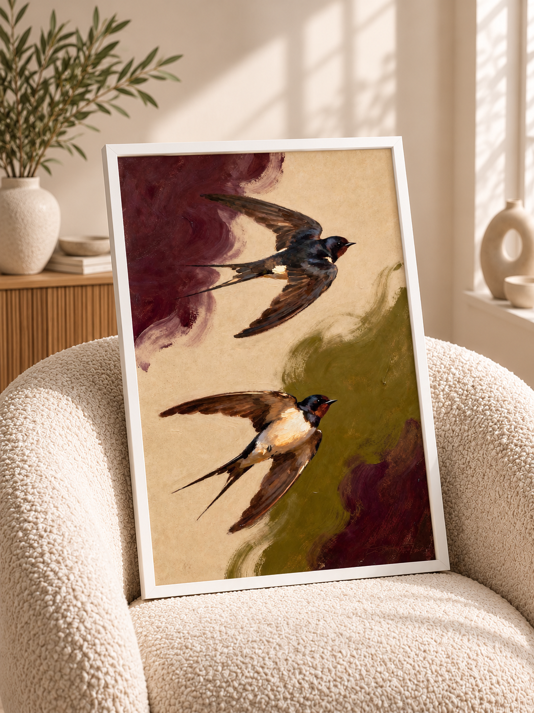 Постер Swallows – бяла рамка