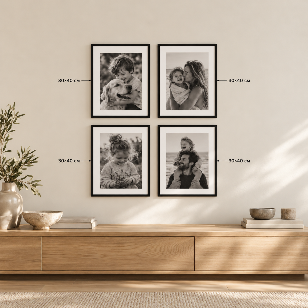 Квадратна симетрична галерия с четири рамки 30×40 см